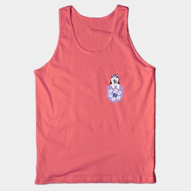 Siberian Husky Dog in Spring Flower Pocket Tank Top by Seasonal Dogs